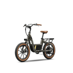Olive green Segway Muxi eBike, side view, showcasing sleek frame and modern design