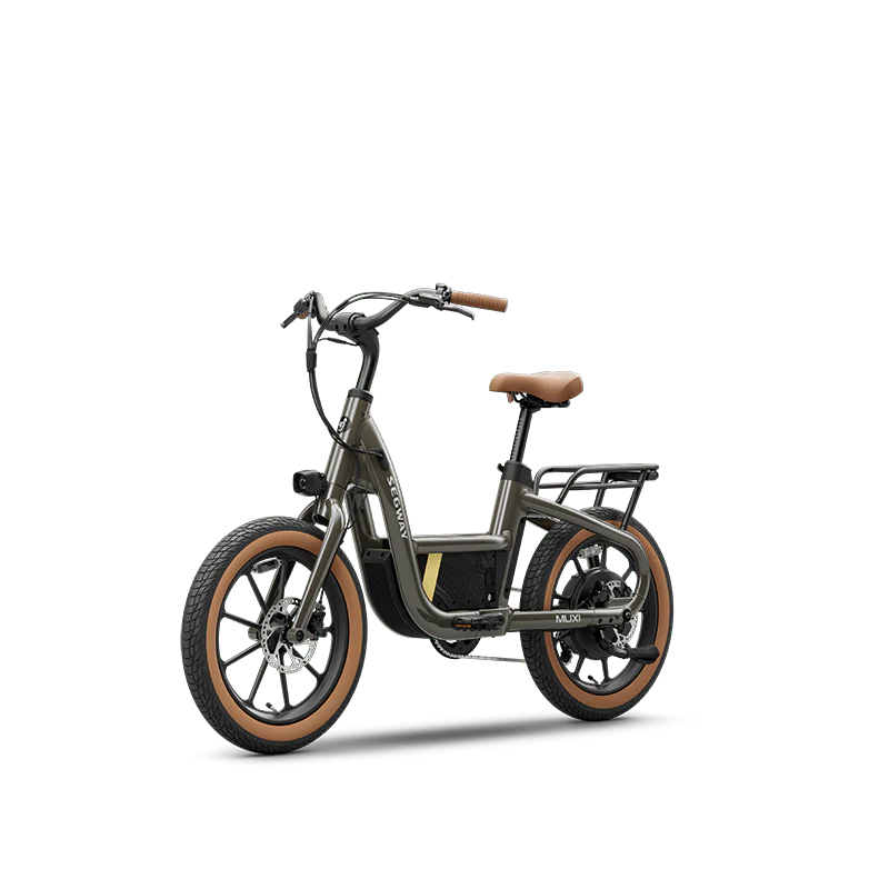 Olive green Segway Muxi eBike, side view, showcasing sleek frame and modern design