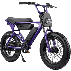 Macfox X1S electric moto-style eBike in Nebula Purple, dual battery