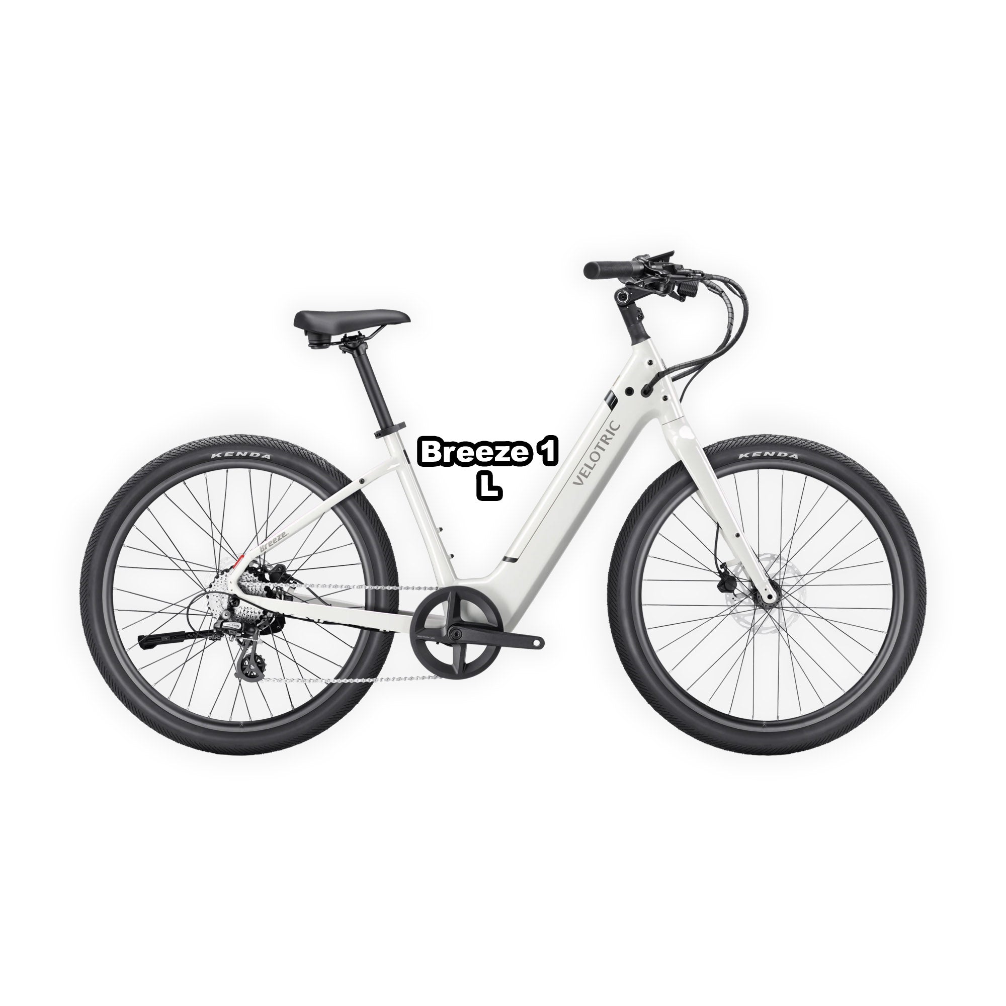 Large product image of the Velotric Breeze 1 eBike in Satin White, large frame, shown in its box.