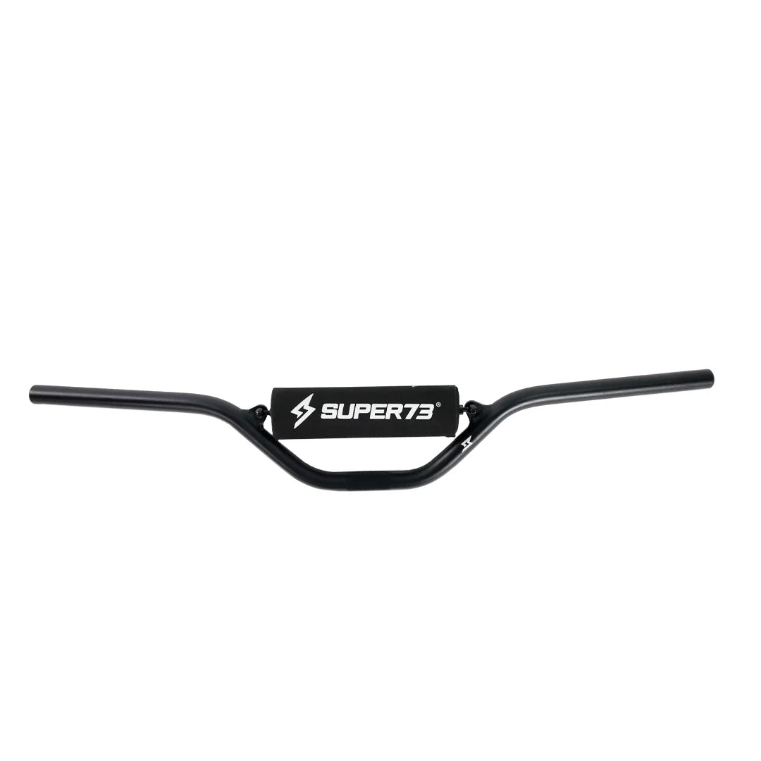 Black Super73 Enduro Lowrise eBike handlebar part displayed on a white background.