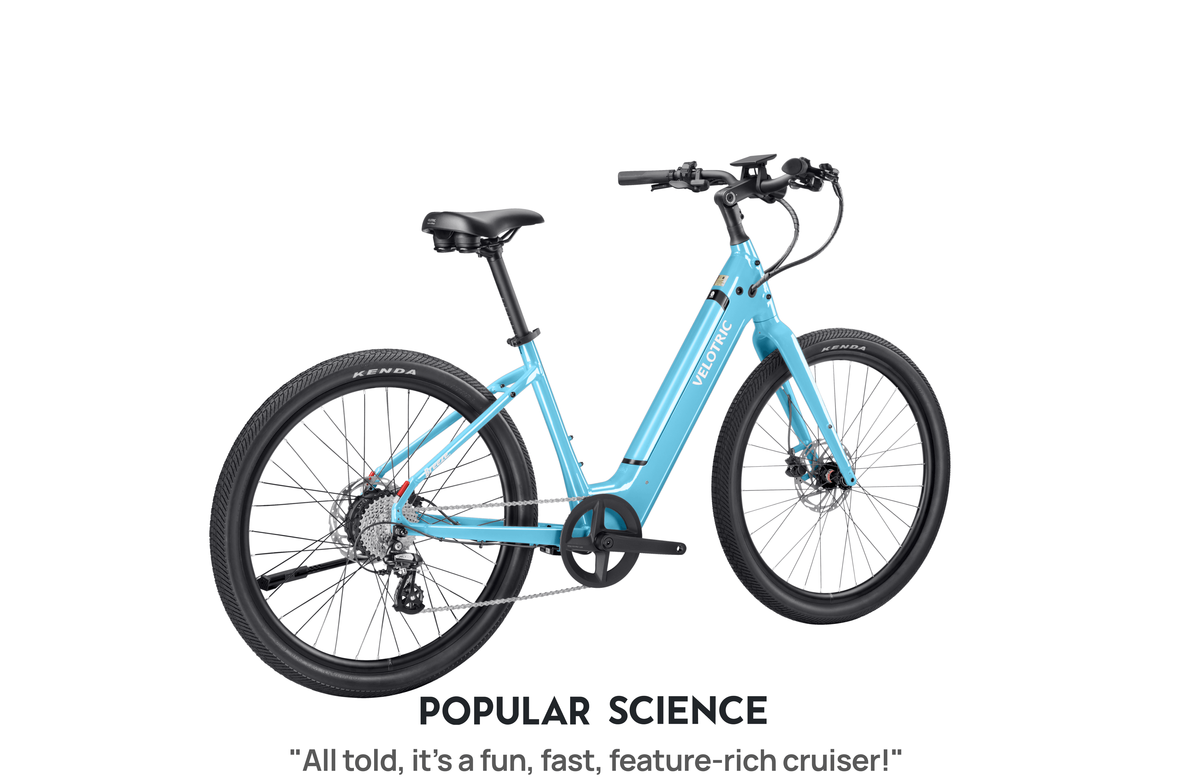 Velotric Breeze 1 electric bike in Ocean Mist color, side view, displayed against a plain background