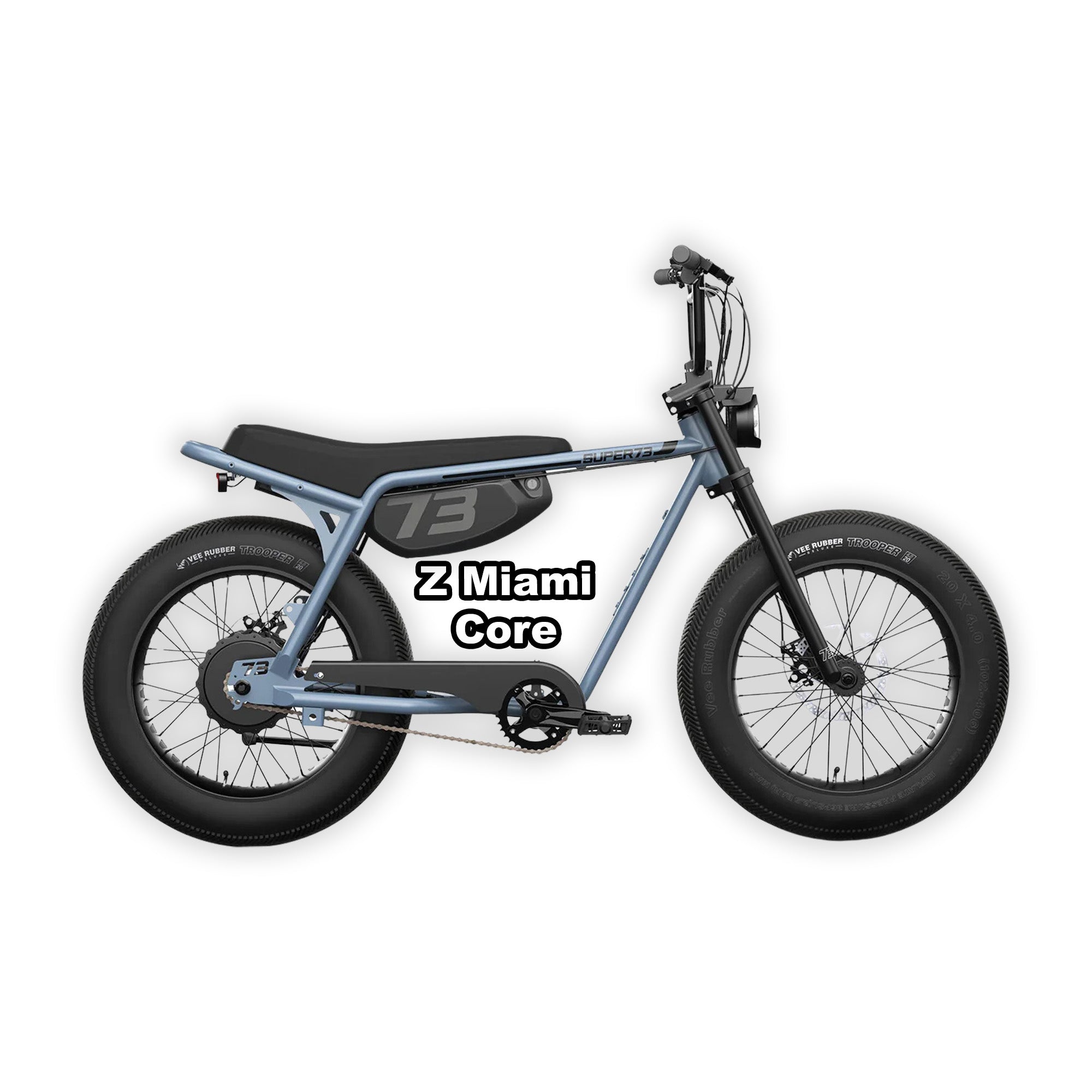 Super73 Z Miami Core eMOTO eBike in blue, shown in its box, product image