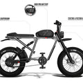 Side view of the eMOTO eBike Super73 R Brooklyn SE, black frame, thick tires, and retro design, displayed indoors for in-store pickup only.