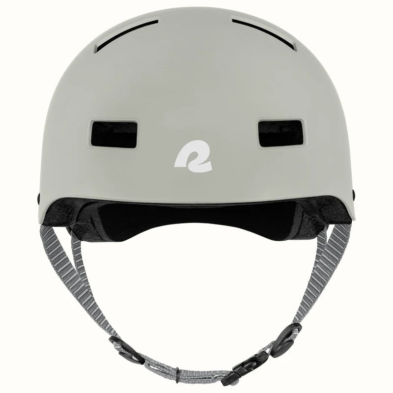 Matte oat Retrospec Dakota eBike helmet, side view, with adjustable straps and ventilation holes