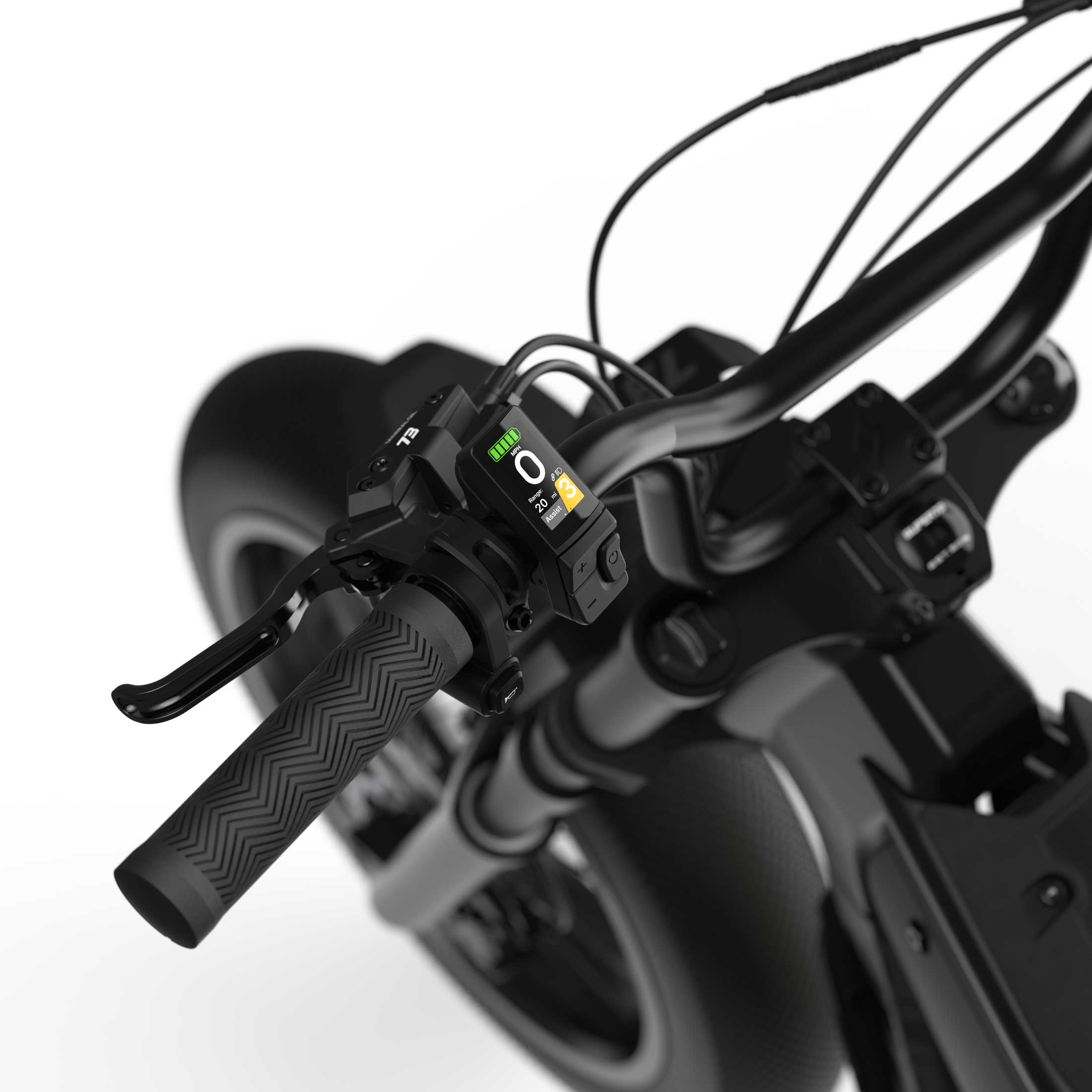 Black Super73 M1 electric bike, side view, against a white background