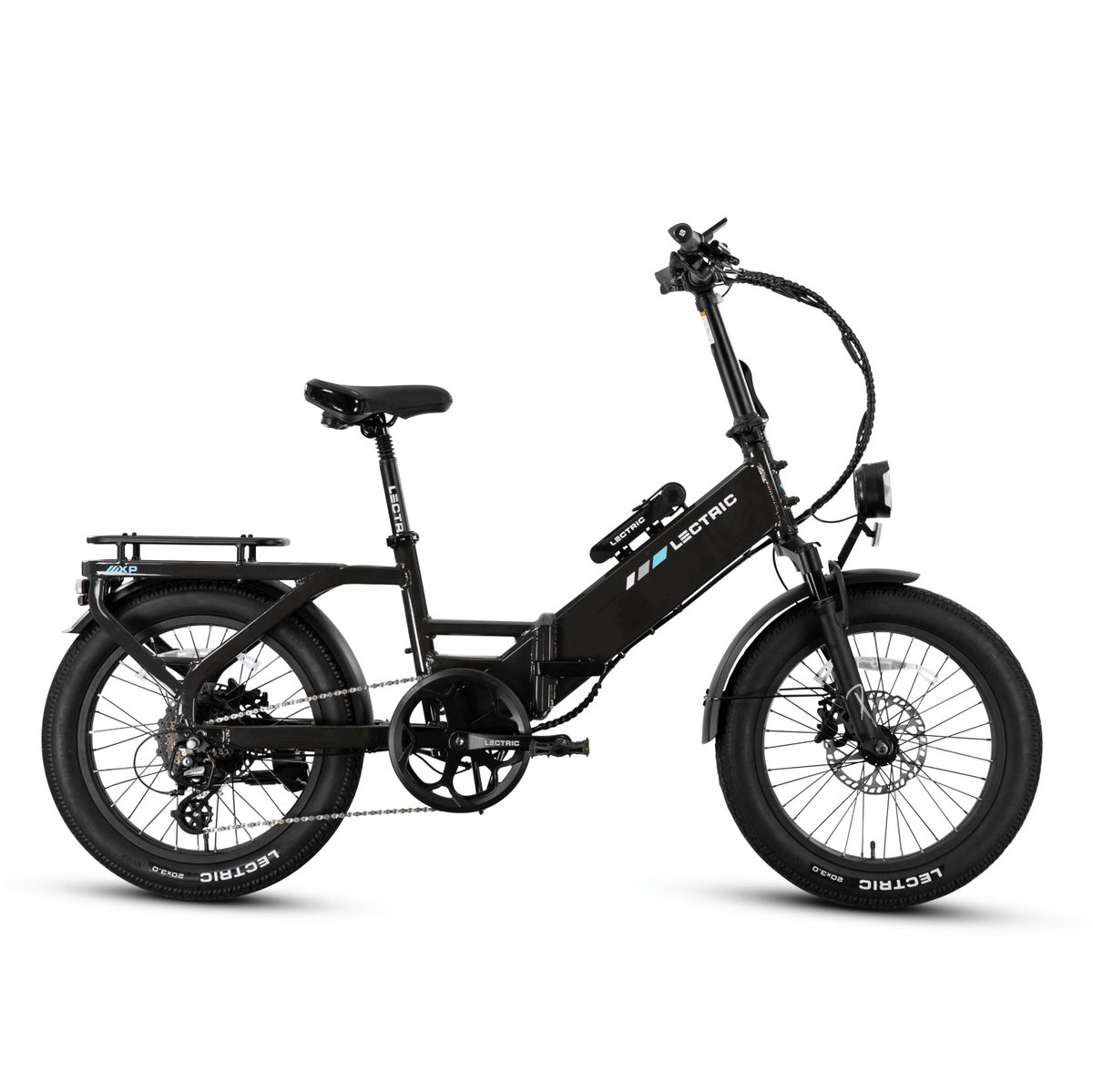 A Tempest Grey LECTRIC XP4 750W Step-Through eBike, side view, displayed against a plain background.