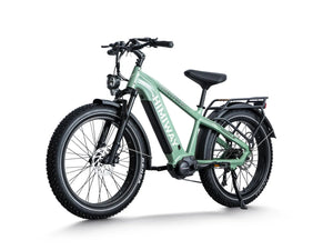 Green Himiway D5 Pro Step Over eBike, side view, showcasing frame design and battery placement