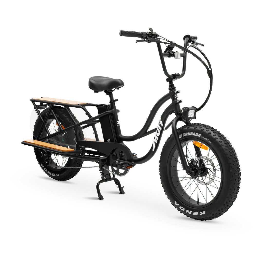 eBike Murf Higgs Cargo in Seabreeze color, ready to ride, product image showing the bike in black