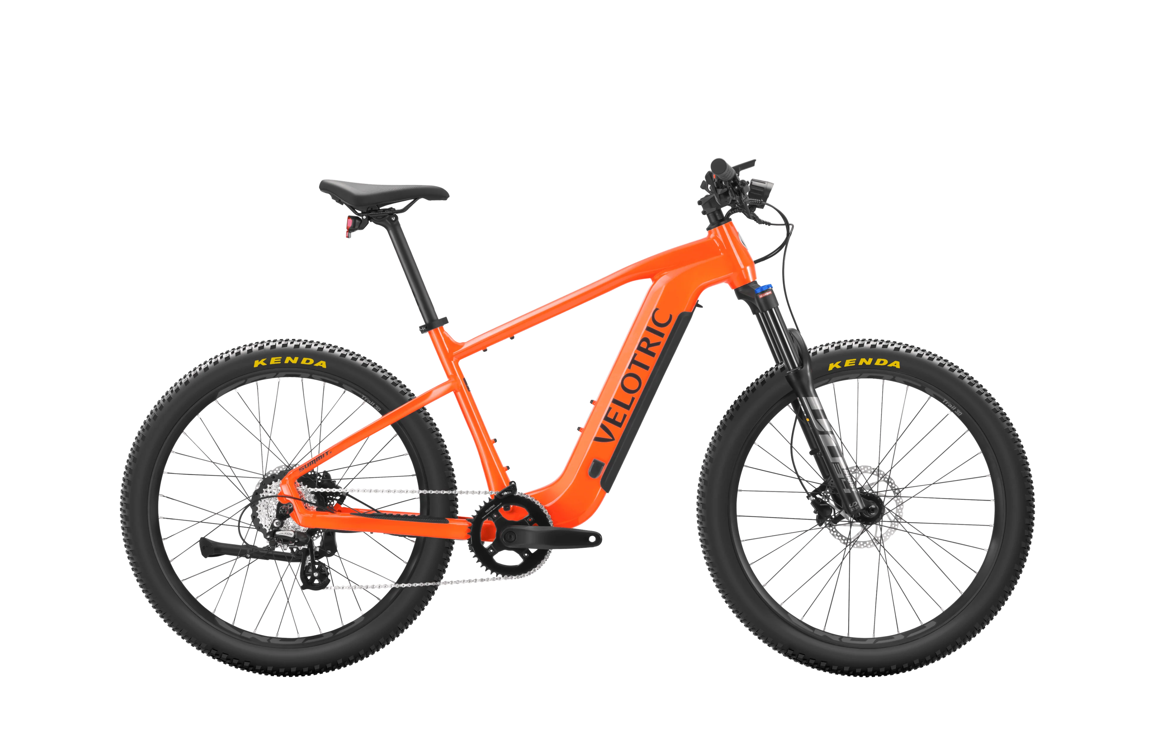 eBike Velotric Summit 1 in Sunrise Orange, side view, against a white background