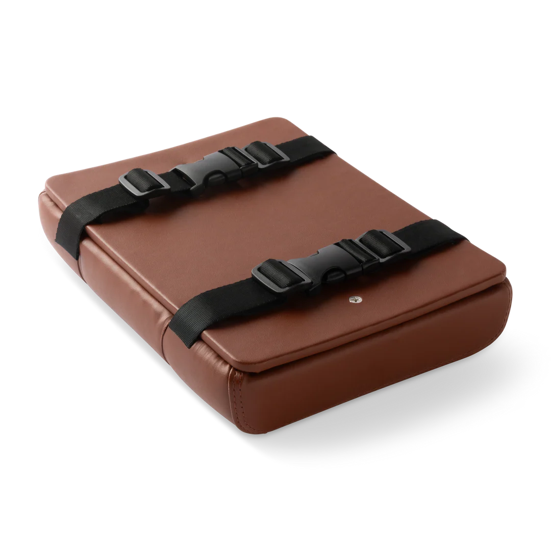 Brown eBike seat pad for Murf cargo bike, shown as a product accessory.