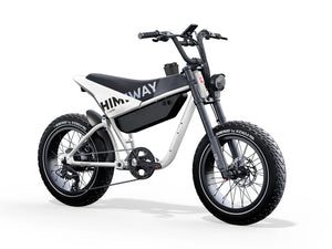 White HIMIWAY C5 Ultra 750W step-over e-moto style electric bike with 20x4 fat tires, front view