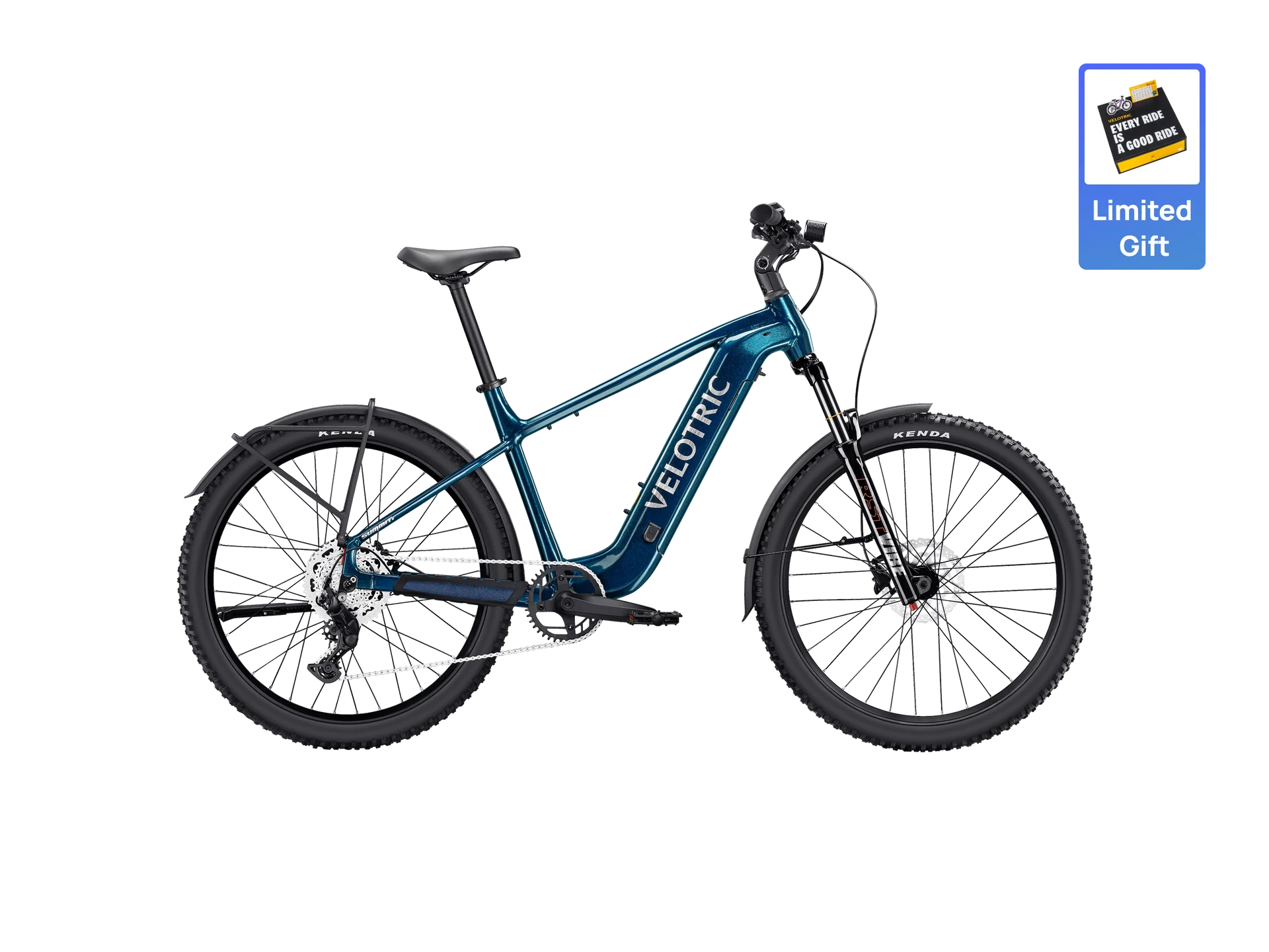 Ocean Blue Velotric Summit 2 eBike side view against a white background
