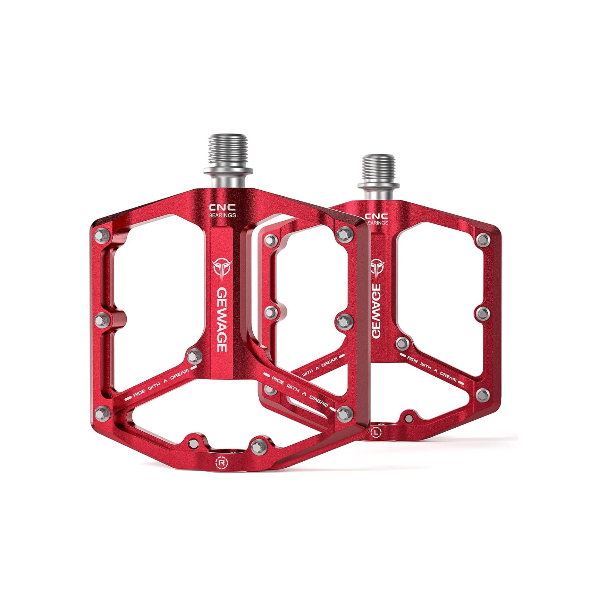 Red alloy bicycle pedals, product image, model "Red 15"