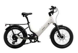 A cream-colored Urtopia Carbon Joy eBike displayed from a side angle, highlighting its lightweight carbon frame, sleek design, and integrated components against a plain background.