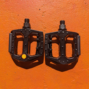 A pair of metal bicycle pedals in Style 3, featuring a sleek, modern design with textured surfaces for grip and a durable metallic finish.