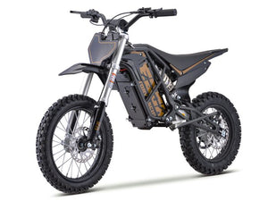 A blue and black eMOTO EBOX2 V2 Stomp EBOX electric pit bike with off-road tires, 60V battery, and 2000W motor, designed for kids and motocross use.
