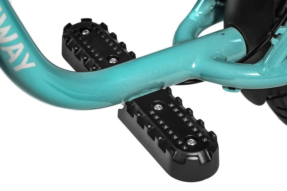 A blue eMOTO HIMIWAY C1 Kids E-Bike with a 350W motor, step-over frame, and 16x3 inch fat tires, shown from the side against a white background.