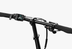 Side view of the Urtopia Carbon Fold Step Thru eBike in creme color, shown folded for compact storage.