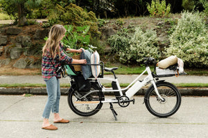 Blix Packa Genie Step-Thru electric cargo eBike, 750W motor, shown with cargo rack and step-through frame design