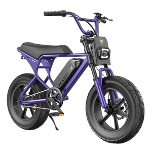 Purple Macfox M16 Mini X7 eBike, ready to ride, side view against a plain background