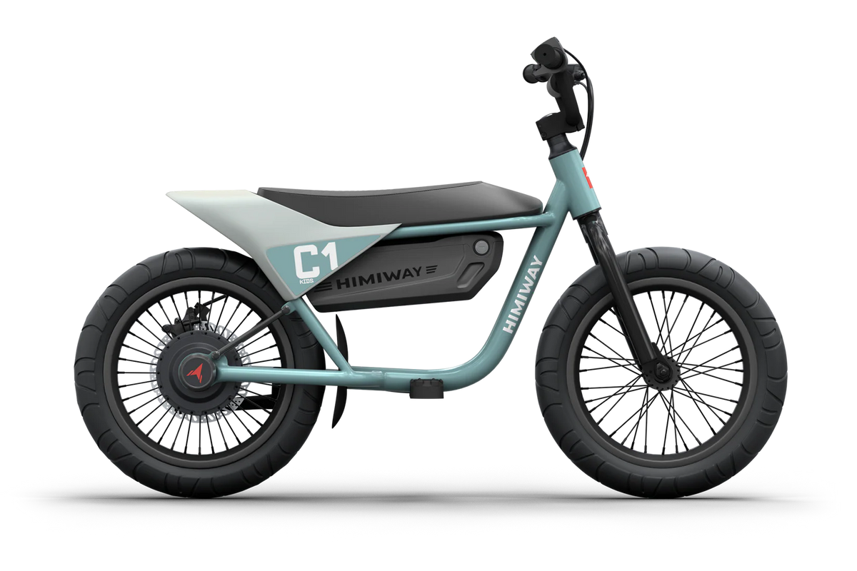 Bluish gray Himiway C1 eBike for kids, side view, on a white background