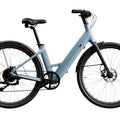 Urtopia Carbon 1 Step Thru eBike in Glacier Blue, side view, showcasing lightweight carbon frame and step-through design