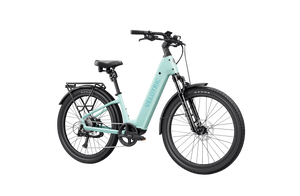 Side view of the Velotric Discover 3 eBike in white, showcasing its step-through frame, rear rack, and integrated battery design.