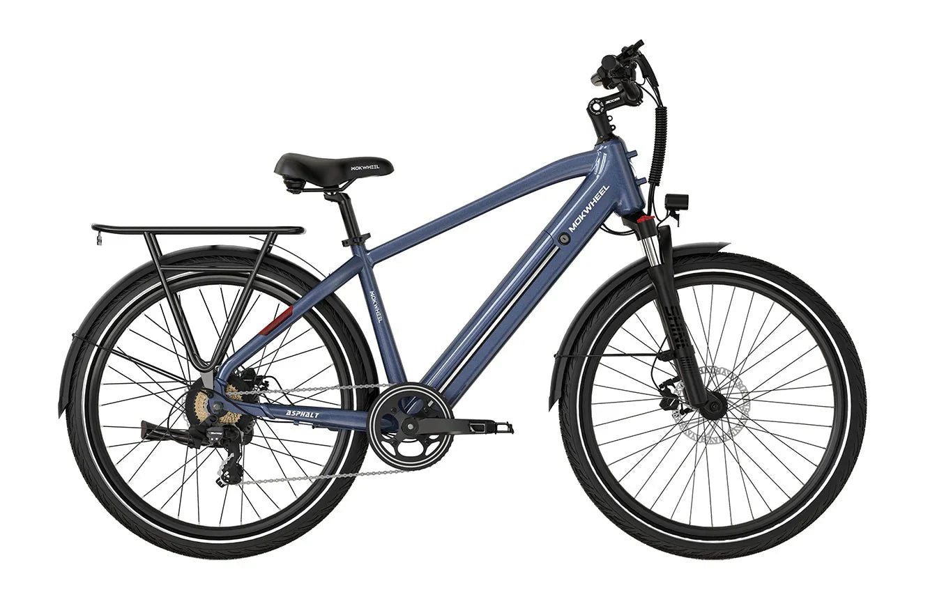 Blue MOKWHEEL Asphalt 500W Step Over Urban Electric Beach Cruiser eBike, 27.5x2.4 tires, product image