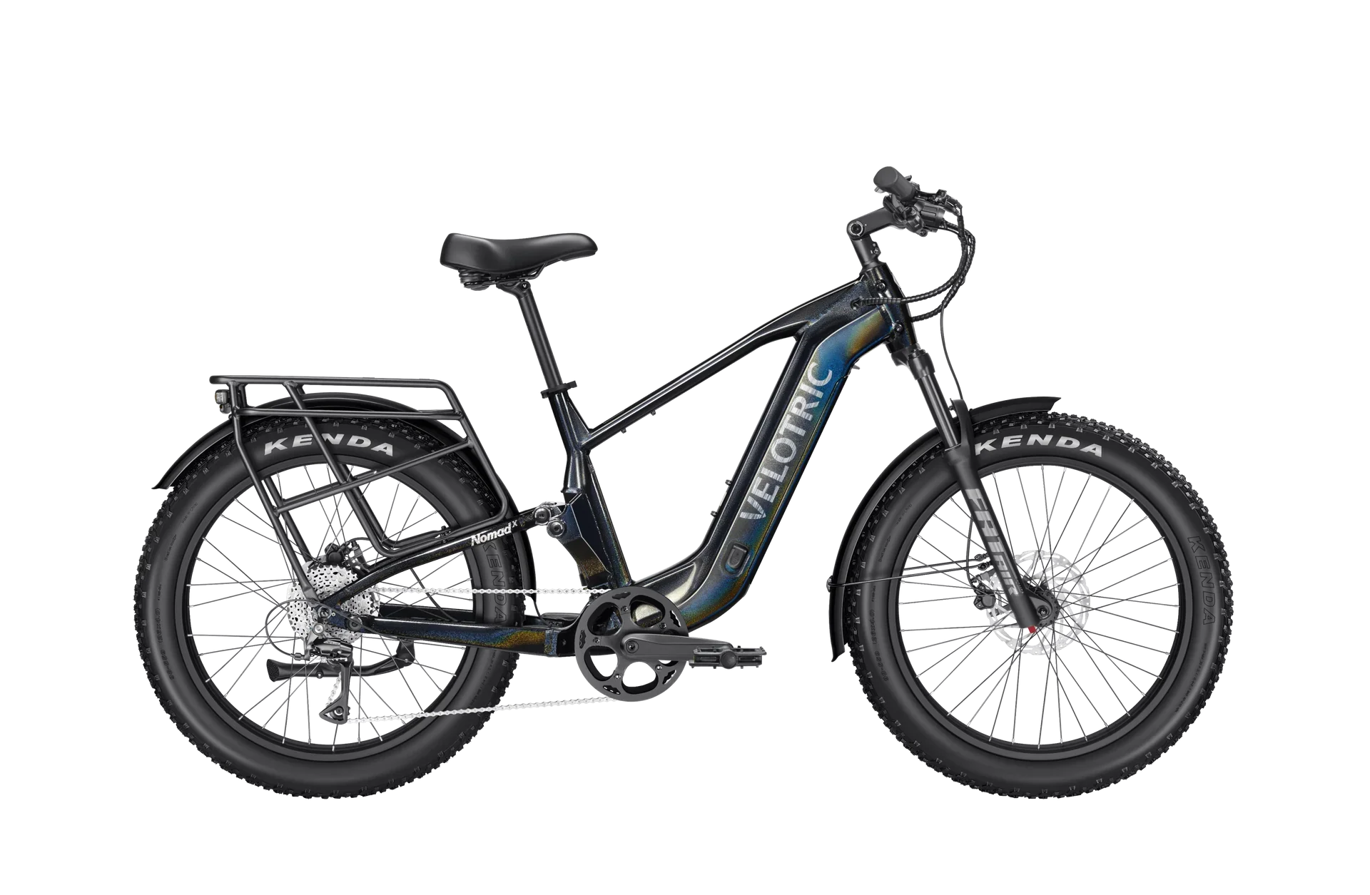 Obsidian black Velotric Nomad 2X eBike in high step frame, side view, against a plain background