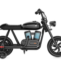 Black eMOTO Hyper Gogo Pioneer 12 Plus electric bike with training wheels, side view