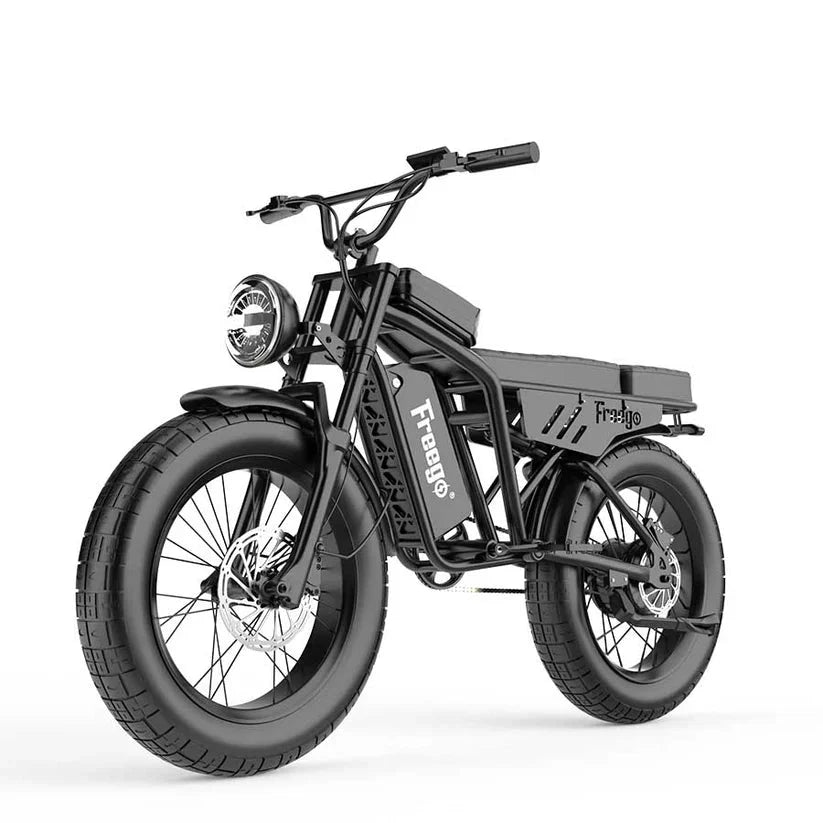 Green eMOTO FREEGO Shotgun Lite F0 electric mini fat tire eBike with 500W motor, e-moto style, side view against a white background