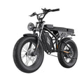 A black eMOTO FREEGO Shotgun Prime F2 Pro-Moto electric cargo eBike with a 1000W motor, shown from the side, featuring a sturdy frame, large tires, and rear cargo rack.
