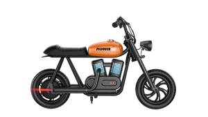 Orange eMOTO Hyper Gogo Pioneer 12 Plus electric bike without training wheels, side view