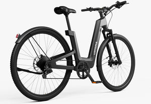 Side view of the Urtopia Carbon Fusion Pro eBike in Blazing Black, showcasing its sleek carbon frame, integrated battery, and modern design against a plain background.