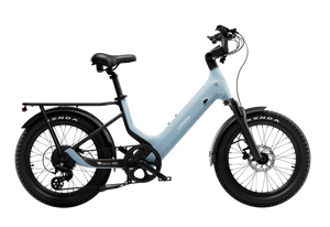 Side view of the Urtopia Carbon Joy eBike in Glacier Blue, showcasing its sleek carbon frame, integrated battery, and modern design against a plain background.