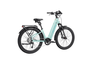 Side view of the Velotric Discover 3 eBike in white, showcasing its step-through frame, rear rack, and integrated battery against a plain background.