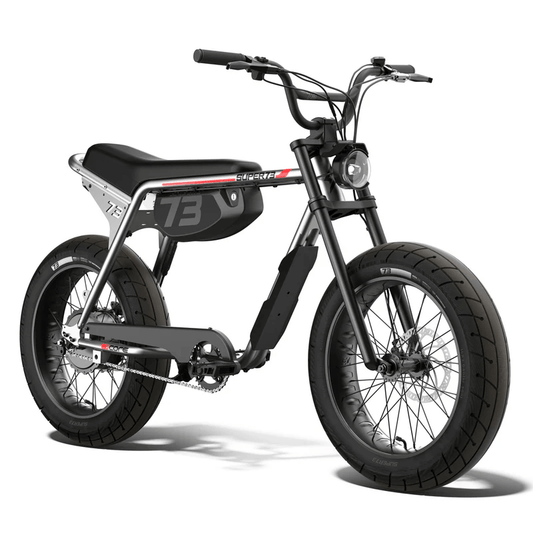 Side view of the Super73 ZX Core Legacy Series eBike in metallic aluminum, showcasing its frame, wheels, and minimalist design.