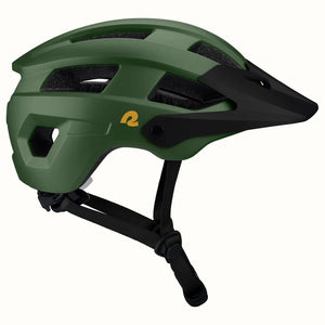 Matte forest green Retrospec Rowan mountain bike helmet for eBikes, side view, with adjustable straps and multiple ventilation holes.