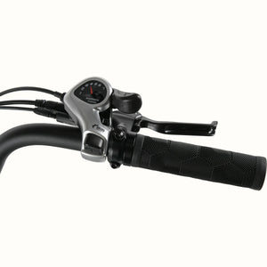 A Retrospec Beaumont Rev 3 Plus electric bike in a side view, showcasing its step-through frame, rear rack, and battery integrated into the rear carrier, set against a plain background.