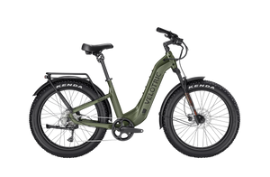 Olive green Velotric Nomad 2 eBike, step-thru frame, regular large size, side view