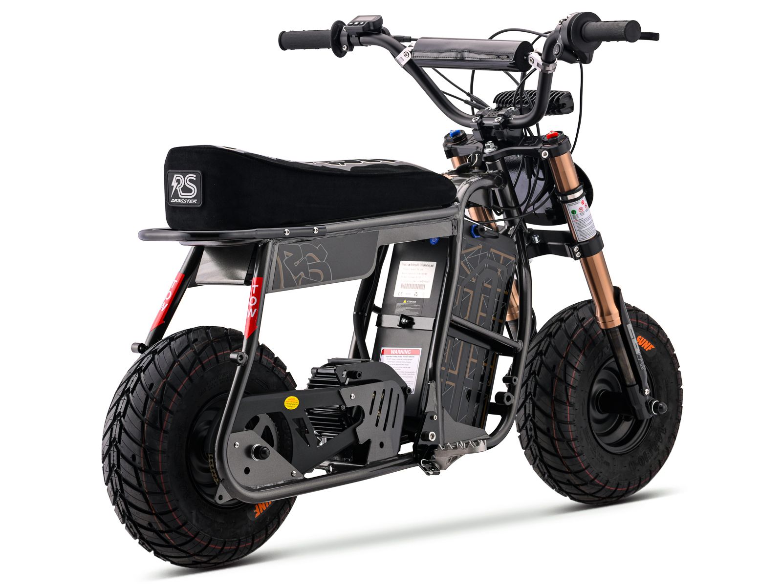 eMOTO Stomp Ebox Dragster RS electric bike in black, shown in its box