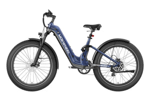 Blue-grey Mokwheel Obsidian ST eBike, side view, against a plain background.