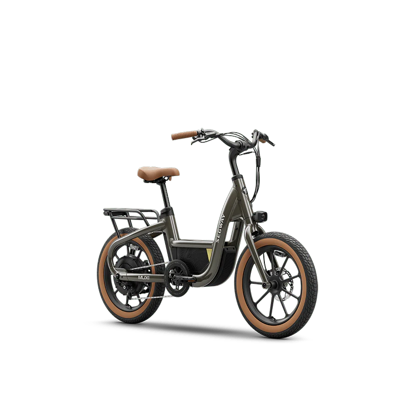 Olive green Segway Muxi Rush 2 eBike, side view, showcasing sleek frame and modern design