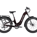 A Velotric Nomad 2X eBike in step-thru frame design, shown from the side with visible battery, wide tires, and upright handlebars.