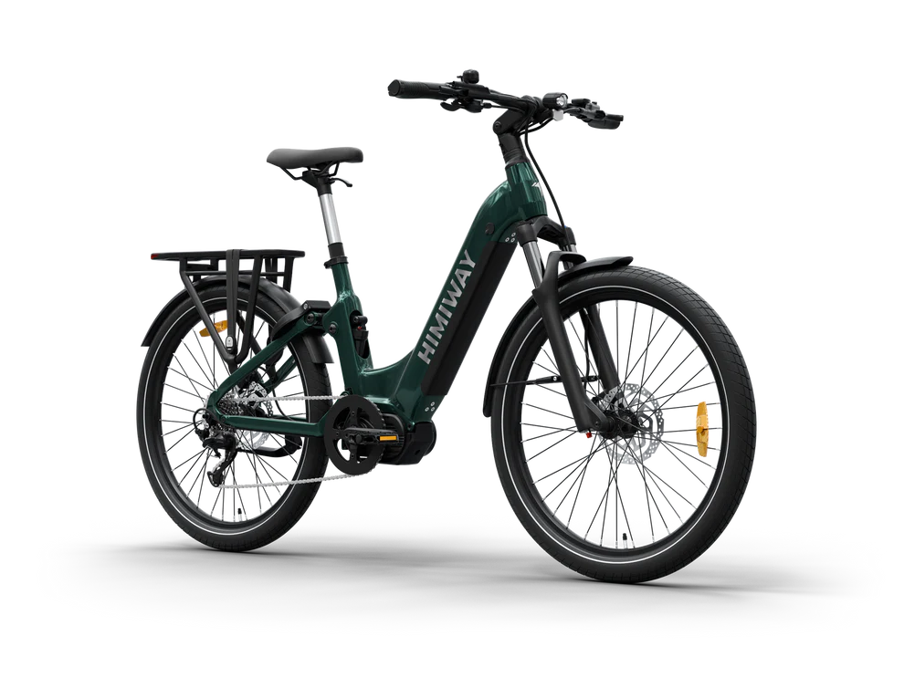Emerald green Himiway A7 Pro eBike side view, showcasing frame design, battery, and wheels