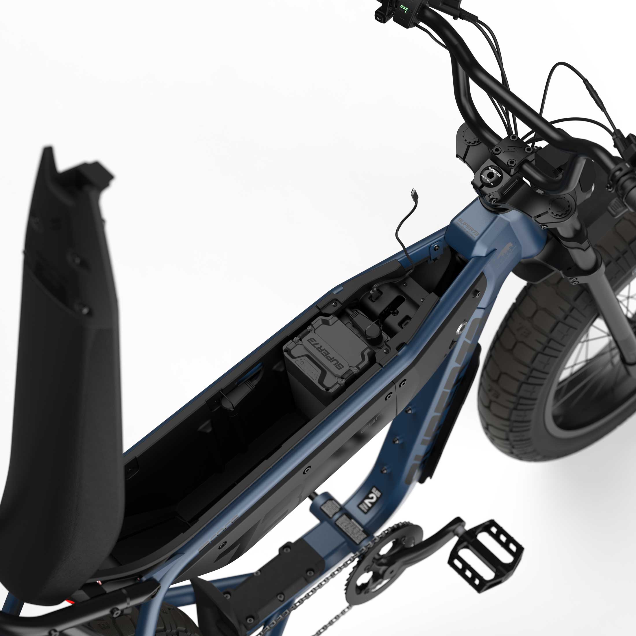 Super73 B1G Core eMOTO eBike in Slate color, shown in its original packaging box, product image number 5