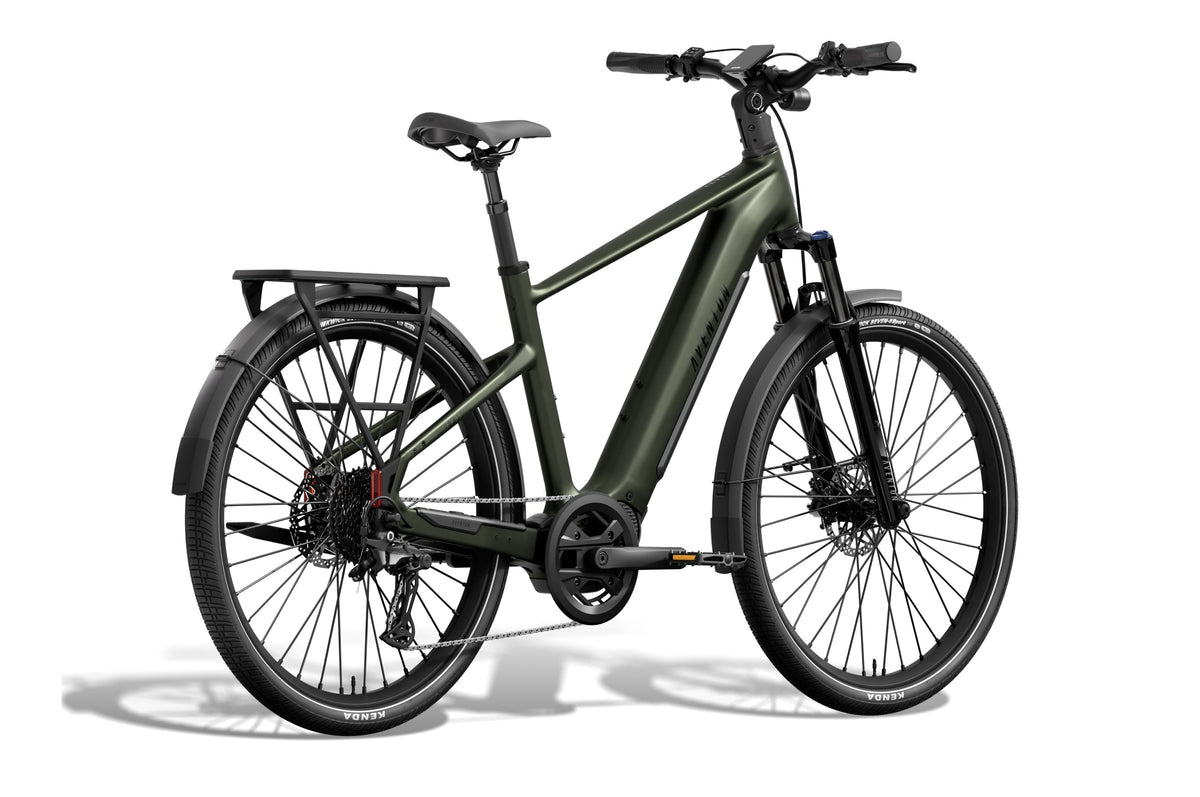 Aventon Level 4 ADV electric bike in step-over frame, camouflage color, side view