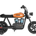 Orange eMOTO Hyper Gogo Pioneer 12 Plus electric bike with training wheels, side view