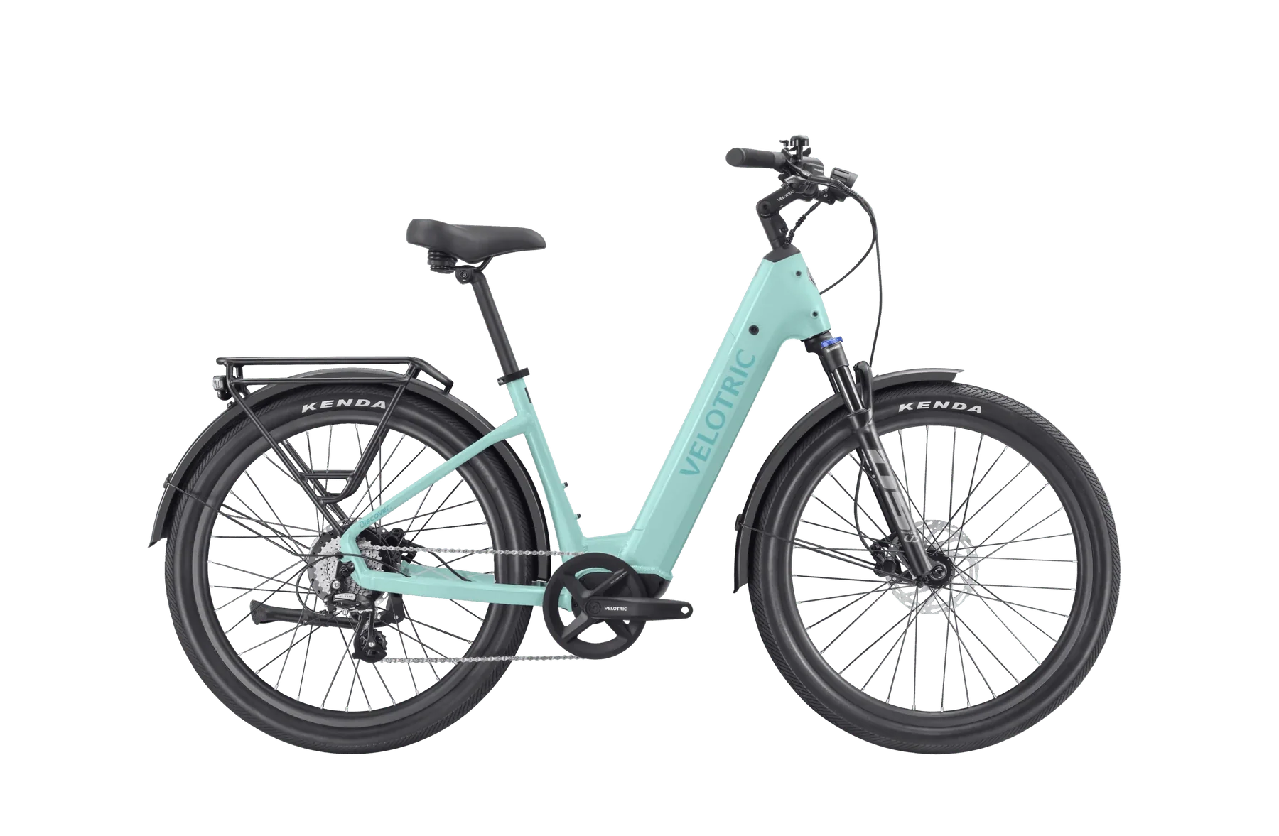 Mint green Velotric Discover 2 eBike in its original box, product image showing the bike securely packaged.